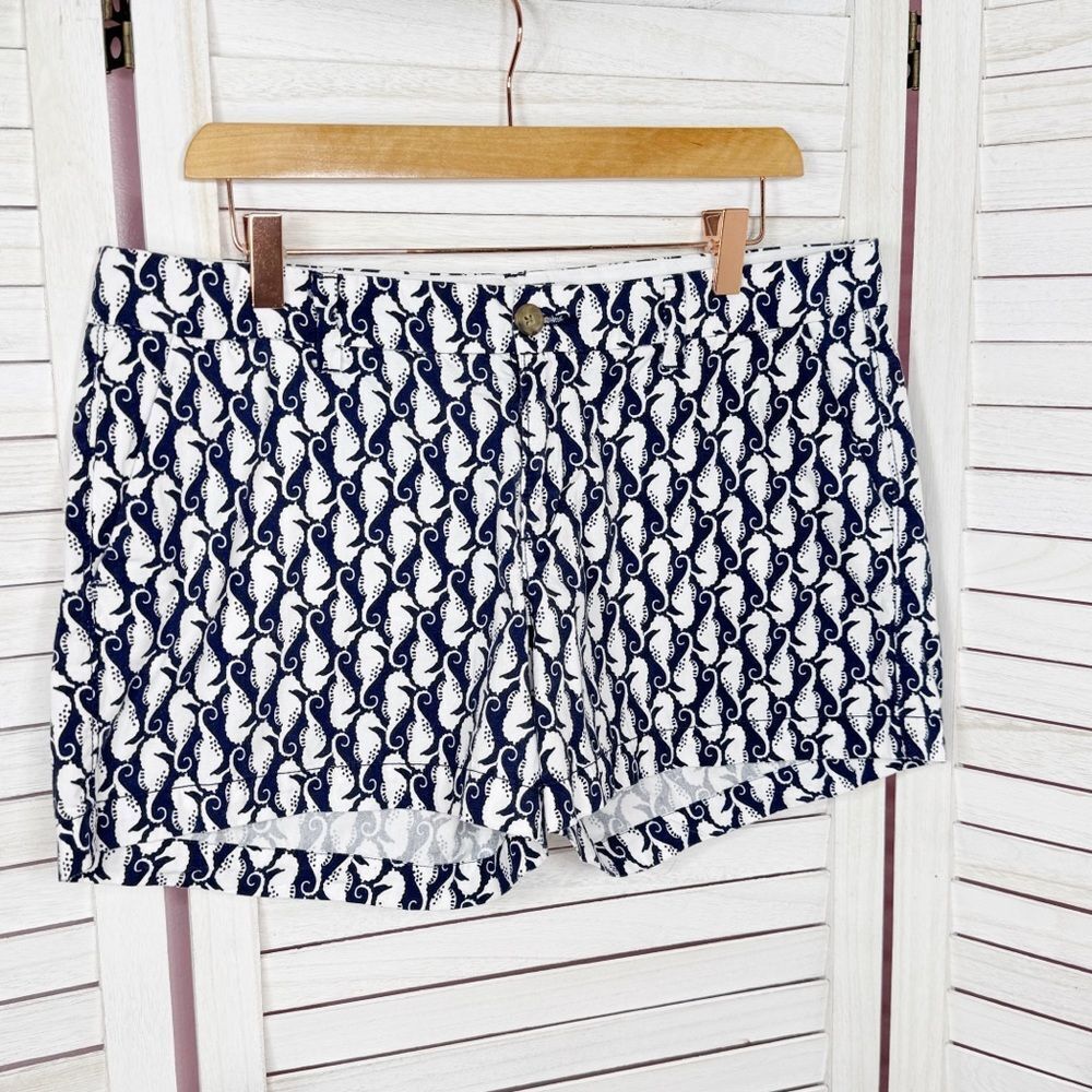 Old Navy Seahorse Print‎ Cotton Chino Shorts Blue White 10